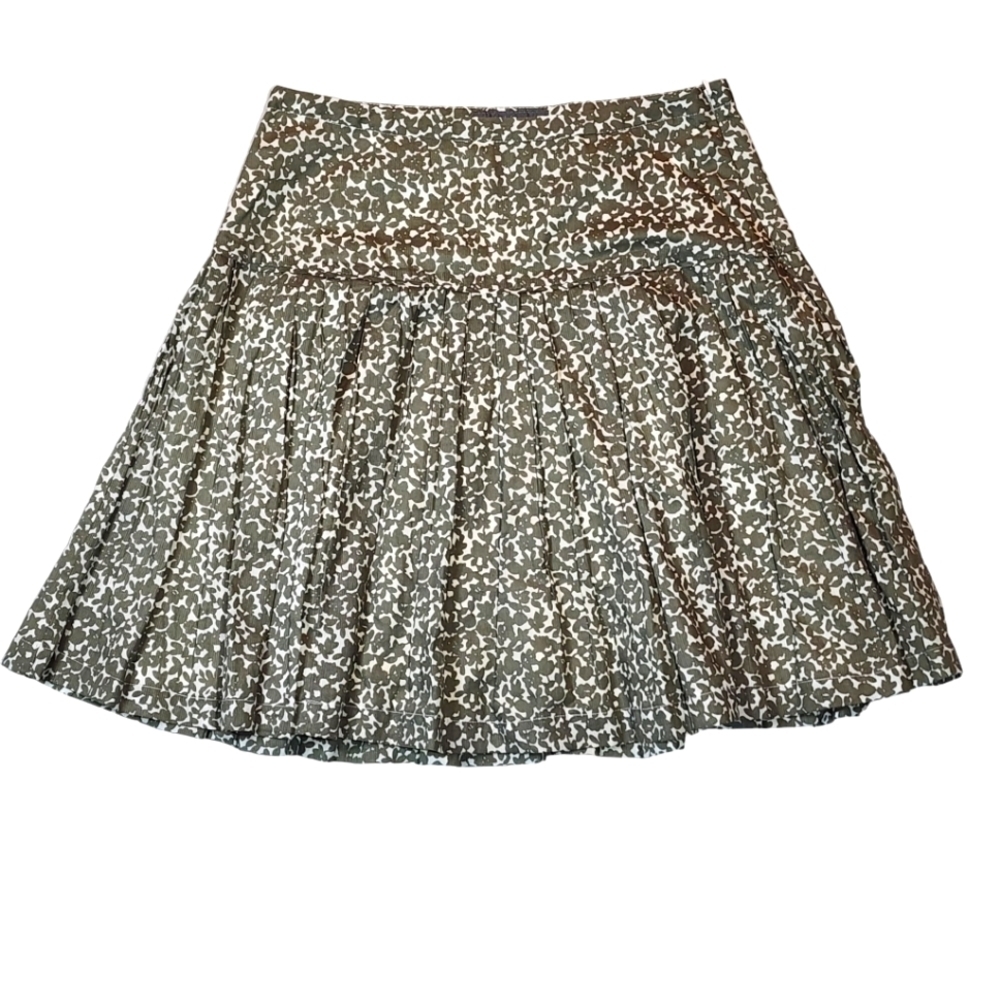 Liz Claiborne Floral Midi Circle Skirt Size 2P Lined Side Zip Green